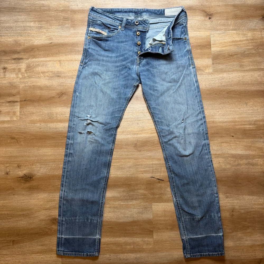 Diesel Belther Jeans Mens‎ 33x32 Blue Slim Tapered Distressed Ripped Denim 0814W